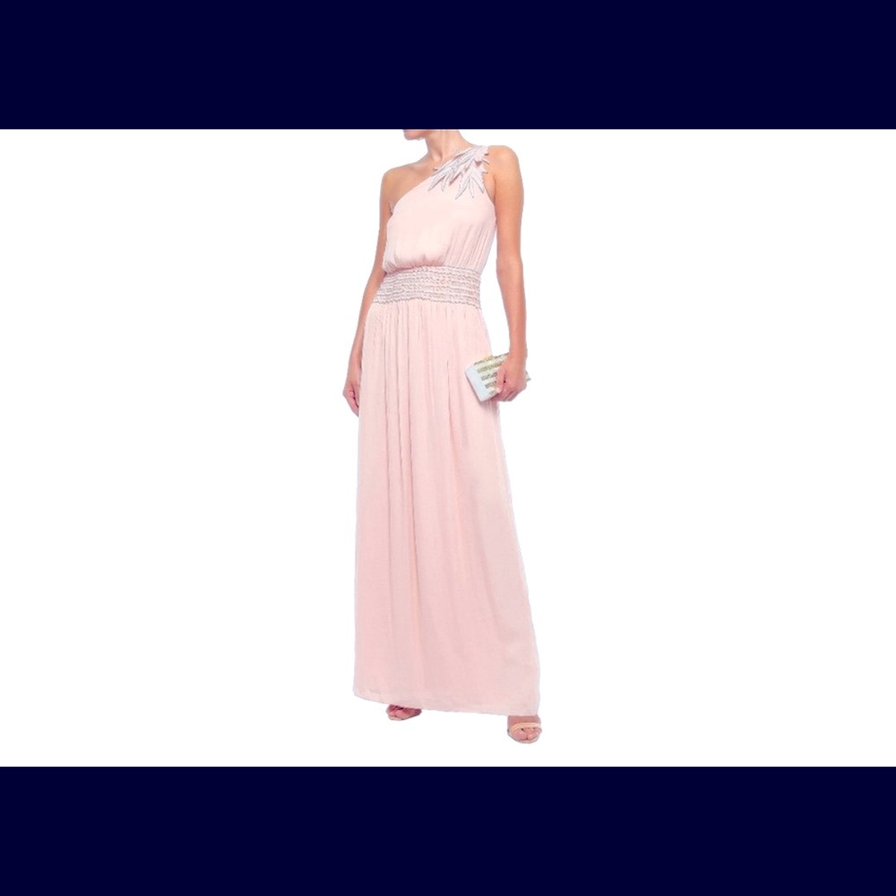 Halston Heritage full length evening gown in blush